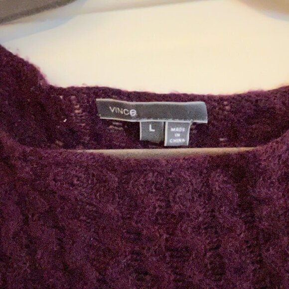 Vince bateau neck purple mini cableknit sweater large - Picture 4 of 8